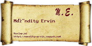 Mándity Ervin névjegykártya